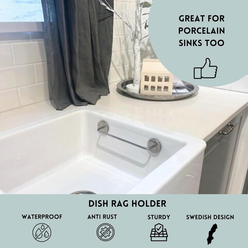 STEYDA Stainless Steel Dish Cloth Rail for Kitchen, Kitchen Towel Holder, Swedish Dishcloth Holder, Dish rag Hanger, Dish Towel Holder for All Types of Sinks and Smooth Surfaces - Image 4